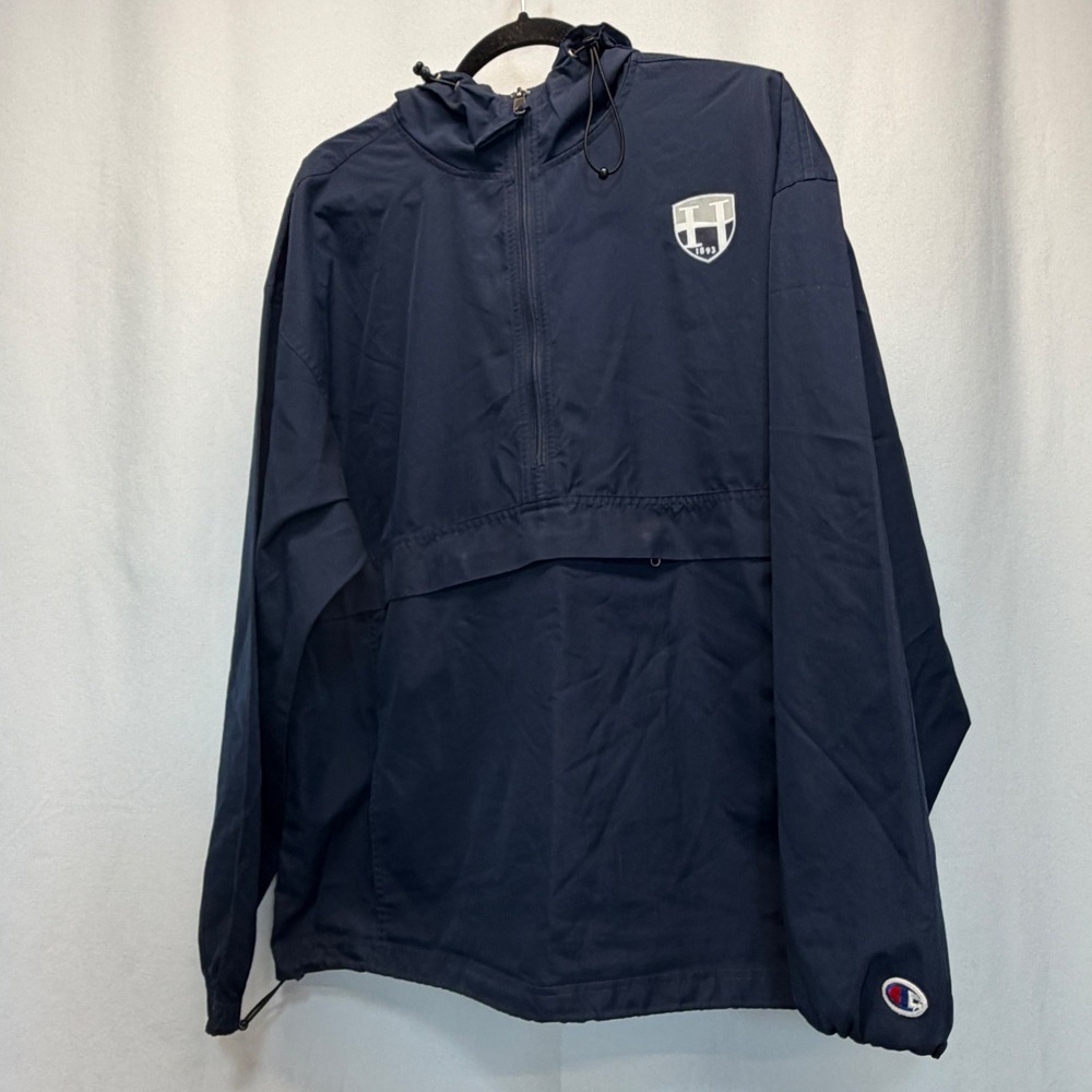 Hood College Blazers Champion Windbreaker XL Navy Blue Quarter Zip Hooded Jacket